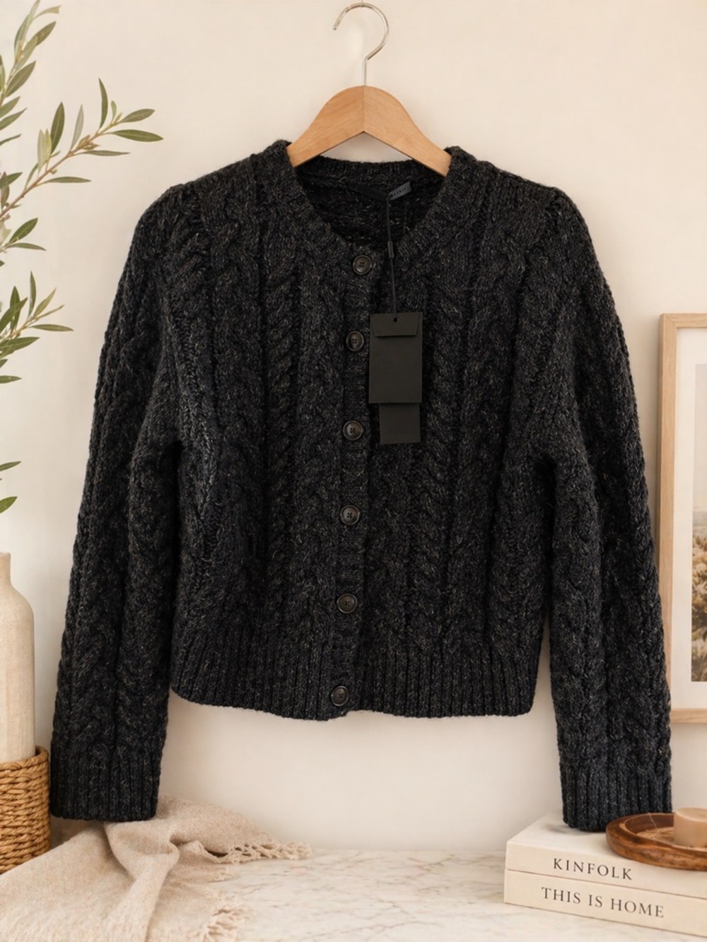 Jenni Kayne Black Cable-Knit Button Cardigan